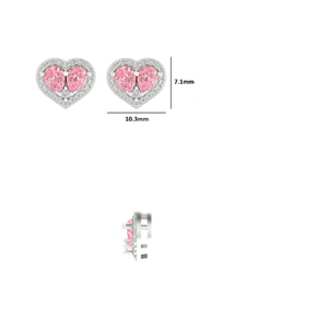 Bijoux fins certifiés, saphir rose naturel taille poire et diamants ronds, boucles d'oreilles micro-pavées en forme de cœur pour femmes en or 14 carats - Product Image 4