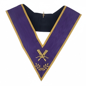 Collier de secrétaire violet en soie naturelle - Rite de Memphis-Misraïm (ORUMM) - Collier de cérémonie de Loge Bleue brodé à la machine - Product Image 1