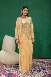 ชุดส่าหรีผ้าจอร์เจตต์ปักลายพร้อมสวมใส่ พร้อมเสื้อปักลายหนักแบบโคติ  ชุดส่าหรีประจำภูมิภาคนี้ - Product Image 4