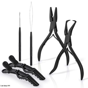 Kit d'outils pour extensions de cheveux en acier inoxydable noir mat, pinces, micro-anneaux, aiguilles à boucle, clips à maintien fort - Product Image 2