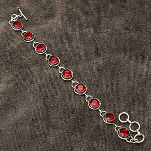 Handmade Garnet Gemstone <b>Bracelet</b> 925 Sterling <b>Silver</b> Jewelry 7 Inch Elegant Gift For Women <b>Girls</b> Fashion Accessories - Product Image 2