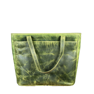 Sac fourre-tout en cuir véritable vert, couleur unie, fermeture ouverte, style minimaliste, usage quotidien, toutes saisons, sac à main pour femmes - Product Image 2