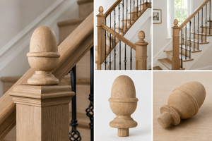Factory Direct Solid Wood Stair Newel Cap Acorn Design 156mm Height Premium Staircase Post Decoration Part - Product Image 3