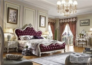 <b>Antique</b> Royal Classic King Size Bedroom Set Hand Curved Villa Bedroom Set With Green Fabric Front Bench Elegant Bedroom Set - Product Image 6