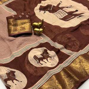 Magnifiques saris en coton Benny doux avec tout le design Kalmkari avec une bordure jequred - Product Image 1