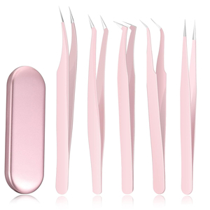 Multi-Shape Salon Quality 5-Piece Precision Tools with Storage Box Non-Magnetic Pointed Stainless Steel Eyelash Tweezers - Product Image 1