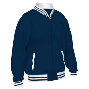 Veste de sport pour homme bleu marine avec bordure blanche, fermeture éclair, style preppy, coupe classique, matière polyester, vêtement d'automne - Product Image 1