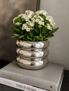 Maceta Pequeña de Cerámica Redonda Nórdica Plateada en Oro Blanco, Florero para Decoración de Mesa de Salón - Product Image 1