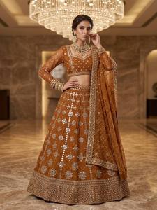 Divyam Creation F-1035 Lehenga Choli en Spandex Brodé Doré, Robe de Mariage Indienne Traditionnelle Longue pour Femme, Coupe Classique - Product Image 3
