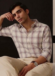 Camisa Casual a Cuadros Rosa para Hombre, Manga Larga, Cuello Camisero, Doble Botonadura, Lino y Algodón, Transpirable, para Verano - Product Image 3
