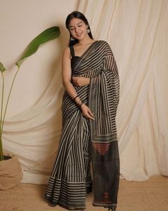 Indian Boutique Premium Chanderi Cotton With Beautiful Digital Printed Black <b>Saree</b> Traditional Ethnic Wear Bridal Wedding Wear - Product Image 1