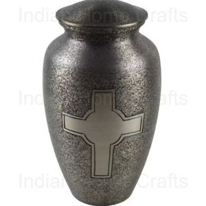 Silver Speckled Metal Cremation Urn <b>Keepsake</b> <b>Ashes</b> Vase Cross Memorial Urn European Style Funeral Decor - Indian Home Crafts - Product Image 2