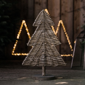 Natural Woven Rattan <b>Christmas</b> <b>Tree</b> Tabletop Decorative Featuring Layered Tiered Foliage And Wooden Base For Holiday Display - Product Image 4