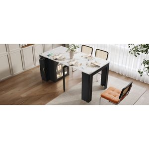 Tavolo da Pranzo Allungabile TREXM con 3 Piani Centrali Rimovibili, Tavolo Mobile con Ruote e Presa di Corrente, Salvaspazio, Prodotto per Cabine - Product Image 5