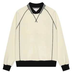 Polo en maille à manches longues pour homme, couleur unie, style décontracté, avec bordure noire sur le col, les poignets et le bas du vêtement - Product Image 1