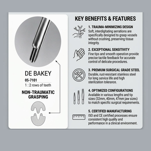 Pinzas DeBakey para injertos vasculares – Instrumento quirúrgico atraumático para procedimientos cardiovasculares - Product Image 3