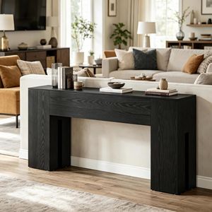 Tavolo Consolle Lungo in Teak Stile Industriale Moderno per Ingresso, Corridoio, Appartamento, Hotel - Tavolino Rustico in Marmo Stile Wabi-Sabi per Arredamento Casa - Product Image 4