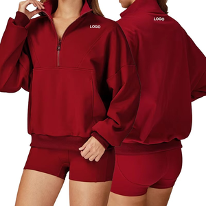 Conjunto de Sudadera de Media Cremallera y Shorts de Ciclismo para Mujer, Suave como la Mantequilla, Alta Elasticidad, Oversize, Ropa Deportiva Ecológica para Gimnasio - Product Image 2