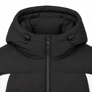 Luxury Color Block Casual Puffer <b>Jacket</b> Winter Fashion Hood Custom Chenille Patch Concealed Zipper Front Hand Pockets Outerwear - Product Image 4