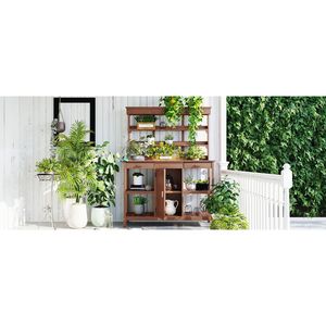 TOPMAX 66 \ "grande panca per invasatura in legno fattoria all'aperto 2 cassetti scaffali aperti postazione di lavoro giardino marrone cortile di stoccaggio - Product Image 2