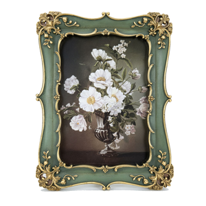 Cadre photo vintage orné de style baroque en résine 4x6 pouces, or antique/vert/noir, gaufré, fait main, style victorien de luxe - Product Image 1