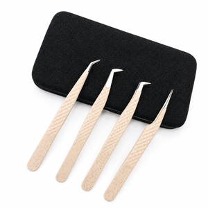 Ensemble de pinces à cils en acier inoxydable avec poignée pailletée de qualité supérieure, outil professionnel pour l'extension et l'isolation des cils, avec étui de rangement - Product Image 4