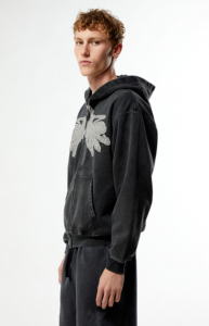 Sweat à capuche zippé oversize pour homme, effet délavé soleil, avec appliqué ailes, style streetwear, en molleton bouclette 100% coton, pour l'hiver - Product Image 4