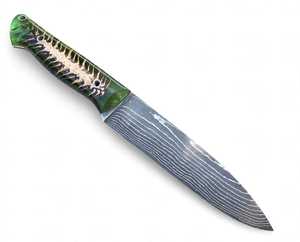 Custom Handcrafted Twist Damascus Steel Outdoor Utility Tool Green Epoxy Resin <b>Pinecone</b> Handle - Product Image 3