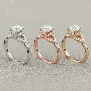 แหวนหมั้นชุบทองโรสโกลด์สไตล์วินเทจสำหรับง่ามชุดเพชร - Product Image 4