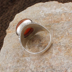 Anillo de Ónix Rojo Natural, Plata de Ley 925, Anillo de Cabujón Redondo, Anillo de Sello Hecho a Mano en Turquía, Joyería de Ágata Roja para Hombre y Mujer - Product Image 6