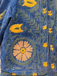 Chaqueta de terciopelo azul real premium para mujer, ropa étnica de invierno, manga larga, cuello mandarín, abrigo corto a precio de fábrica - Product Image 5