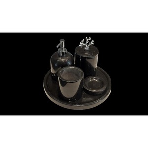 Modern Round Marble Bathroom Set Four-Piece With Soap Dispenser And Coral Accent Easy To Clean - Product Image 3