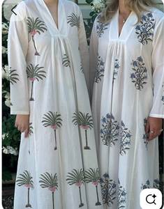 100% Cotton Maxi <b>Dress</b> V-Neck Batwing Sleeve Floral Print <b>Loose</b> Fit Summer Autumn Casual ODM <b>Dress</b> - Product Image 1