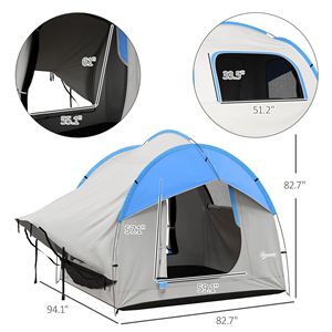 Tenda SUV Impermeabile da 2000mm con 3 Porte e Finestra a Rete, per 5-6 Persone, da Campeggio e Viaggio, in Tela Grigia e Blu, Capacità 2 Persone - Product Image 3