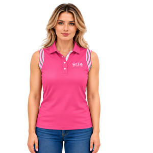 เสื้อโปโลปักลายสำหรับขี่ม้าสีชมพูสดใส แขนกุด ทรงเข้ารูปสำหรับผู้หญิง เหมาะสำหรับการฝึกขี่ม้า รับผลิตตามสั่ง ขายส่ง คุณภาพสูง - Product Image 1