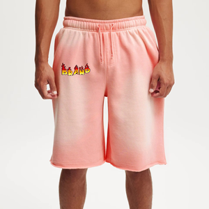 Shorts décontractés pour hommes en molleton 100 % coton, coupe décontractée, taille à cordon de serrage, respirant, écologique, délavé effet soleil - Product Image 1
