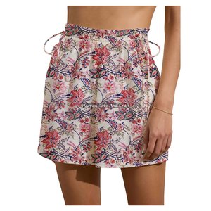 Shorts de Verano para Mujer, Casuales, de Algodón, Cintura Baja, Multicolor, con Estampado a Mano, con Cordón Ajustable, para Fin de Semana - Product Image 6