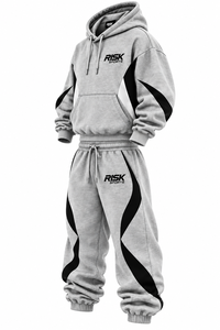 Ensemble de survêtement sportif pour homme en laine/cachemire gris respirant, style streetwear, avec logo personnalisé sur le devant et fermeture à cordon de serrage - Product Image 4