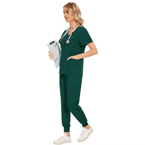Wholesale Women Medical Scrub Set V-neck Jogger Pants Multi-Pocket Hospital Nurse Uniform Breathable Elastic Healthcare Suit - Product Image 3