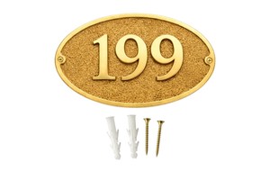 Plaque ovale en laiton moderne faite à la main, gravée en 3D, numéro et nom en relief pour porte, hôtel, maison - Product Image 4
