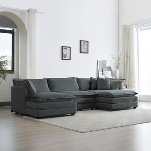 Divano Angolare Moderno Minimalista a U, 5 Posti Convertibile con Poggiapiedi Reversibile e 2 Pouf, Morbido per Soggiorno - Product Image 2