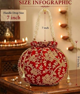 Sac Potli en Soie Fait Main Brodé avec Cordon, Pochette Traditionnelle, Cadeau de Mariage, Logo Personnalisé, Mariée, Fête de Diwali - Product Image 2