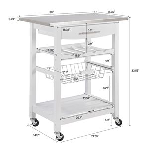 Carrello da Cucina Mobile con Isola, Cassetto e Cesto Portaoggetti Estraibile in Rete - Product Image 2