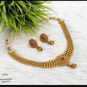 SFNECK52 Juego de collar de joyería fina de piedra de Pota chapada en oro - Product Image 1