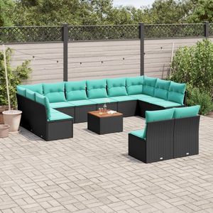 Ensemble de canapés de patio en polyrotin noir avec coussins, 13 pièces, mobilier d'extérieur, design contemporain moderne, capacité 10 personnes - Product Image 3