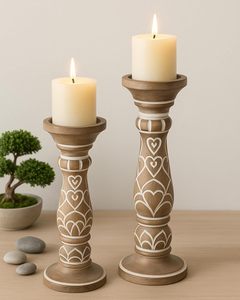 <b>Wooden</b> Eco Friendly Pillar <b>Candlestick</b> Holders Cylindrical Embossed Design Handmade Christmas Home Decoration - Product Image 6