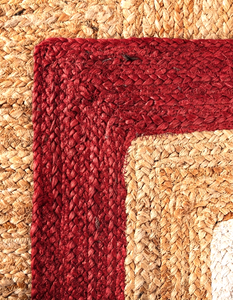Tapis de couloir fait main en jute naturel blanc avec bord rouge pour cuisine, couloir, entrée, décoration intérieure - Product Image 5