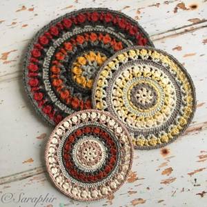 Layered Multi-Shade Mandala Design Coasters 3 Pieces Crochet Earthy Soft Durable Cotton Boho Heat Proof Drink <b>Kitchen</b> Accent - Product Image 1