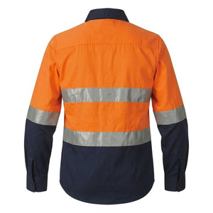 Camisa de Trabajo Personalizada para Hombre, Color Naranja Marino, Alta Visibilidad, Reflectante, Impresa con Serigrafía, Material de Algodón, Manga Larga, Detección de Agujas - Product Image 3
