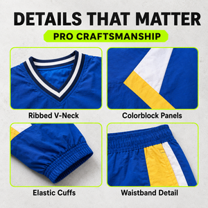 Tuta Sportiva Personalizzata con Scollo a V in Nylon per Uomo, Set con Giacca a Pannelli Colorati e Pantaloni Larghi, Produzione OEM - Product Image 2